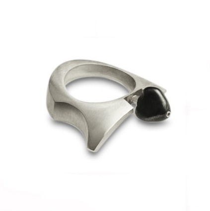Onyx Cocktail Ring with an oxidised bead, is designed and shaped to be worn primarily on the fore finger of the right hand but can easily fit any other finger of choice. 